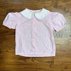 Rosalina Collections Girls Pink Gingham Shirt White Peter Pan Collar 4T